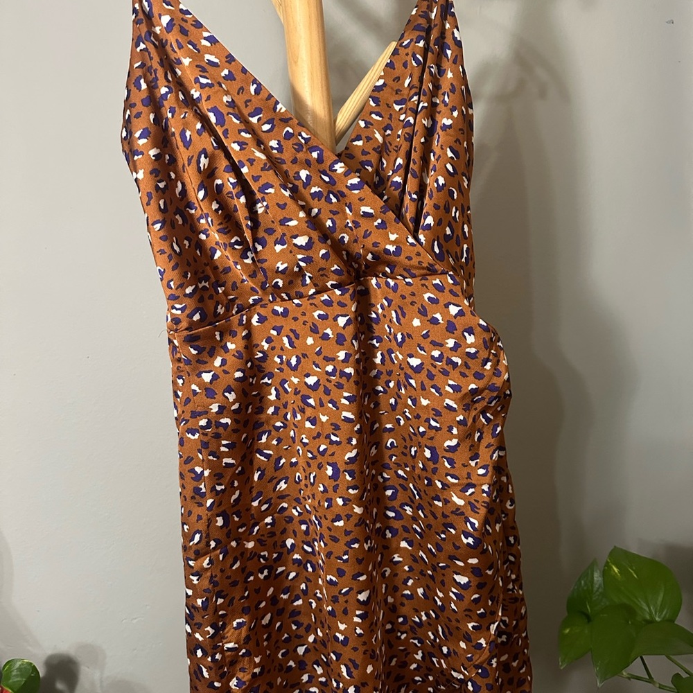 J.O.A. Strapless Dress in Brown and White Print
